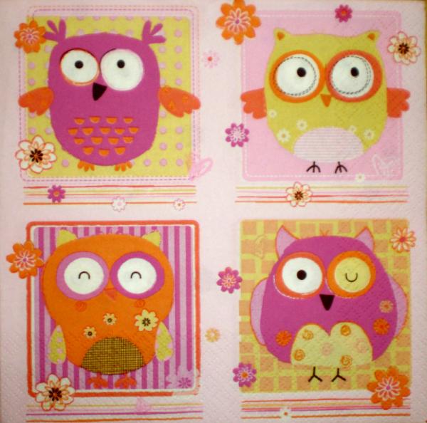 006 Owls - 3-ply (pink) - Maki